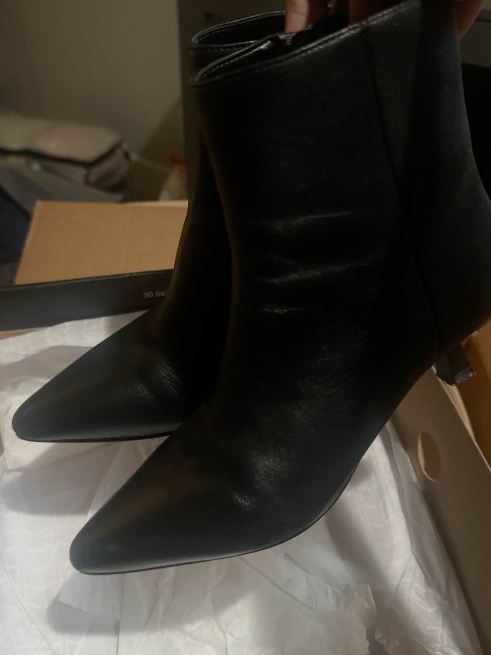 Miista Kolton Black Leather Pointed Toe Ankle Boots Size 5